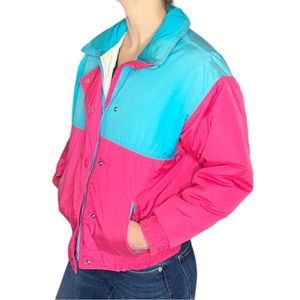 Vintage 80s Down Ski Jacket Winter Coat Women’s Small Hot Pink Blue S Puffer